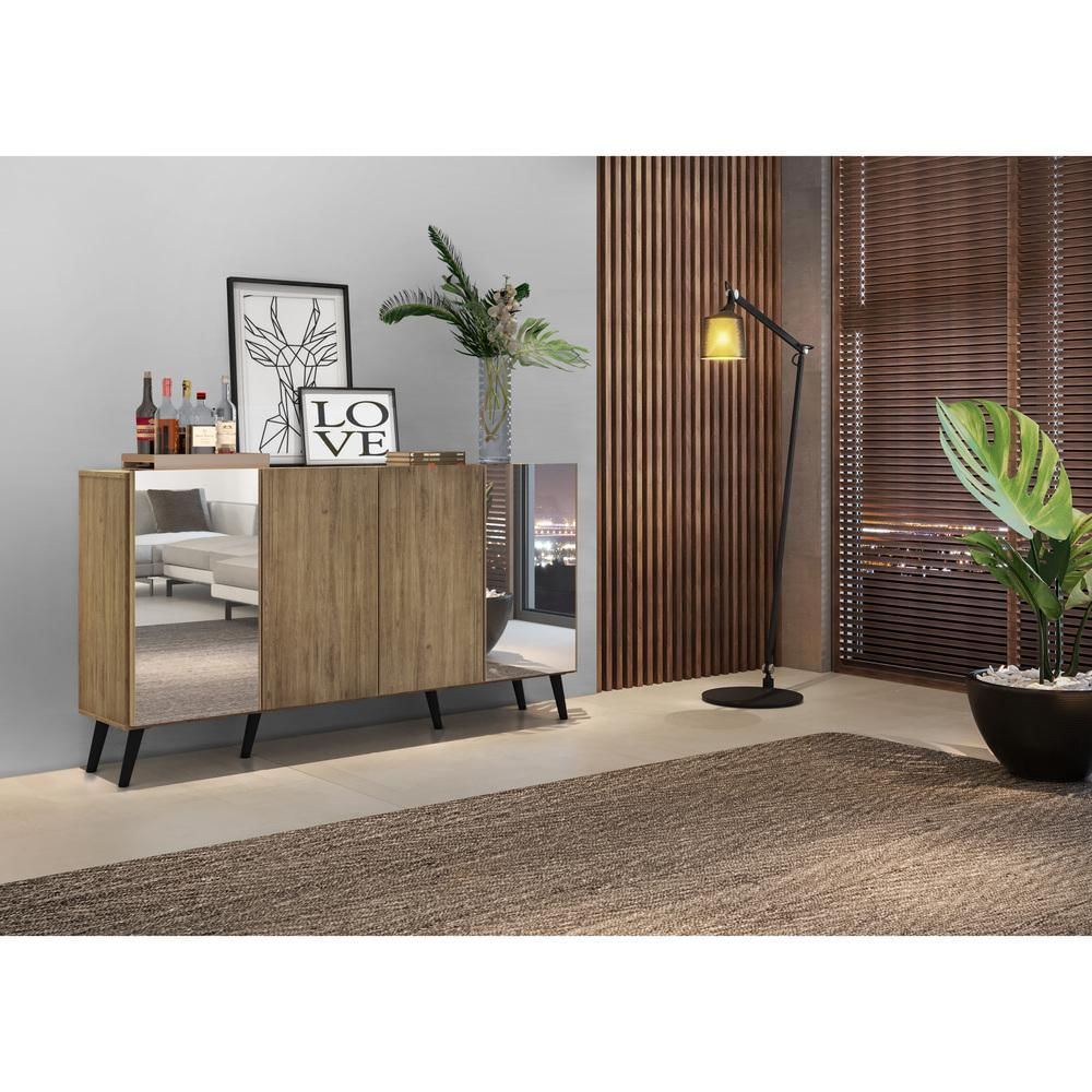 Encontraproduto.com.br - Aparador Buffet com Espelho e Pés Retrô Vegas Multimóveis Rustic/Preto