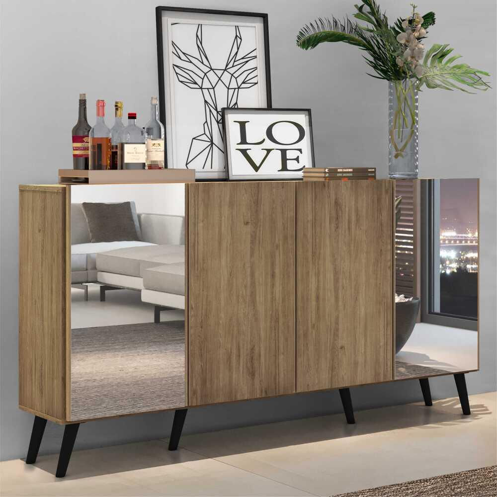 Encontraproduto.com.br - Aparador Buffet com Espelho e Pés Retrô Vegas Multimóveis Rustic/Preto