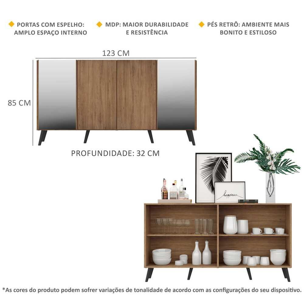 Encontraproduto.com.br - Aparador Buffet com Espelho e Pés Retrô Vegas Multimóveis Rustic/Preto