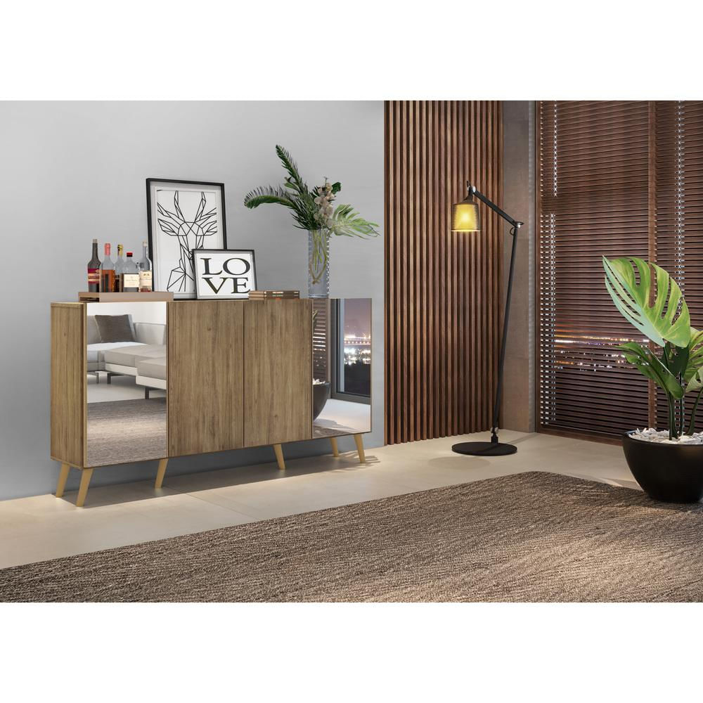 Encontraproduto.com.br - Aparador Buffet com Espelho e Pés Retrô Vegas Multimóveis Rustic/Natural
