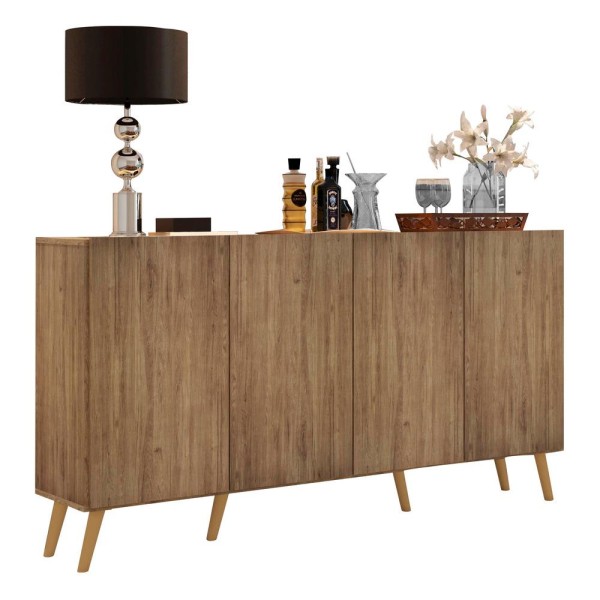 Encontraproduto.com.br - Aparador Buffet 4 Portas com Pés Retrô Veneza Multimóveis Rustic/Natural