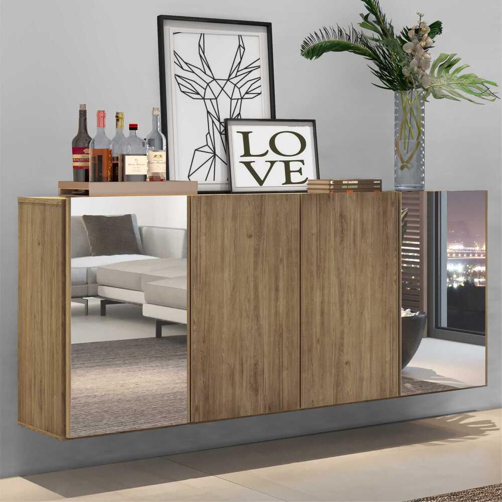 Encontraproduto.com.br - Aparador Buffet com Espelho Suspenso Vegas Multimóveis Rustic