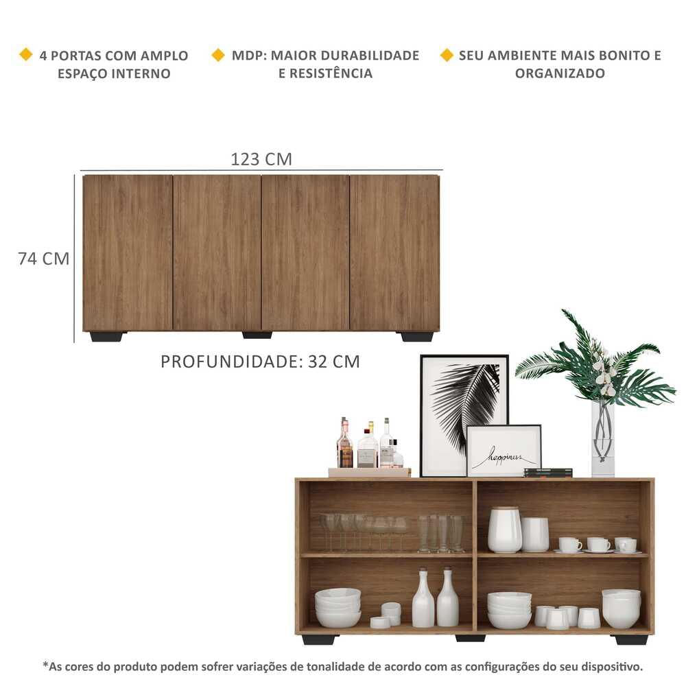 Encontraproduto.com.br - Aparador Buffet 4 Portas com Pés Quadrados Veneza Multimóveis Rustic/Preto