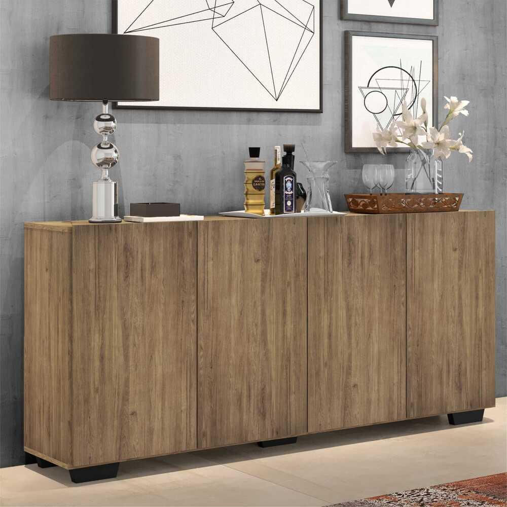 Encontraproduto.com.br - Aparador Buffet 4 Portas com Pés Quadrados Veneza Multimóveis Rustic/Preto