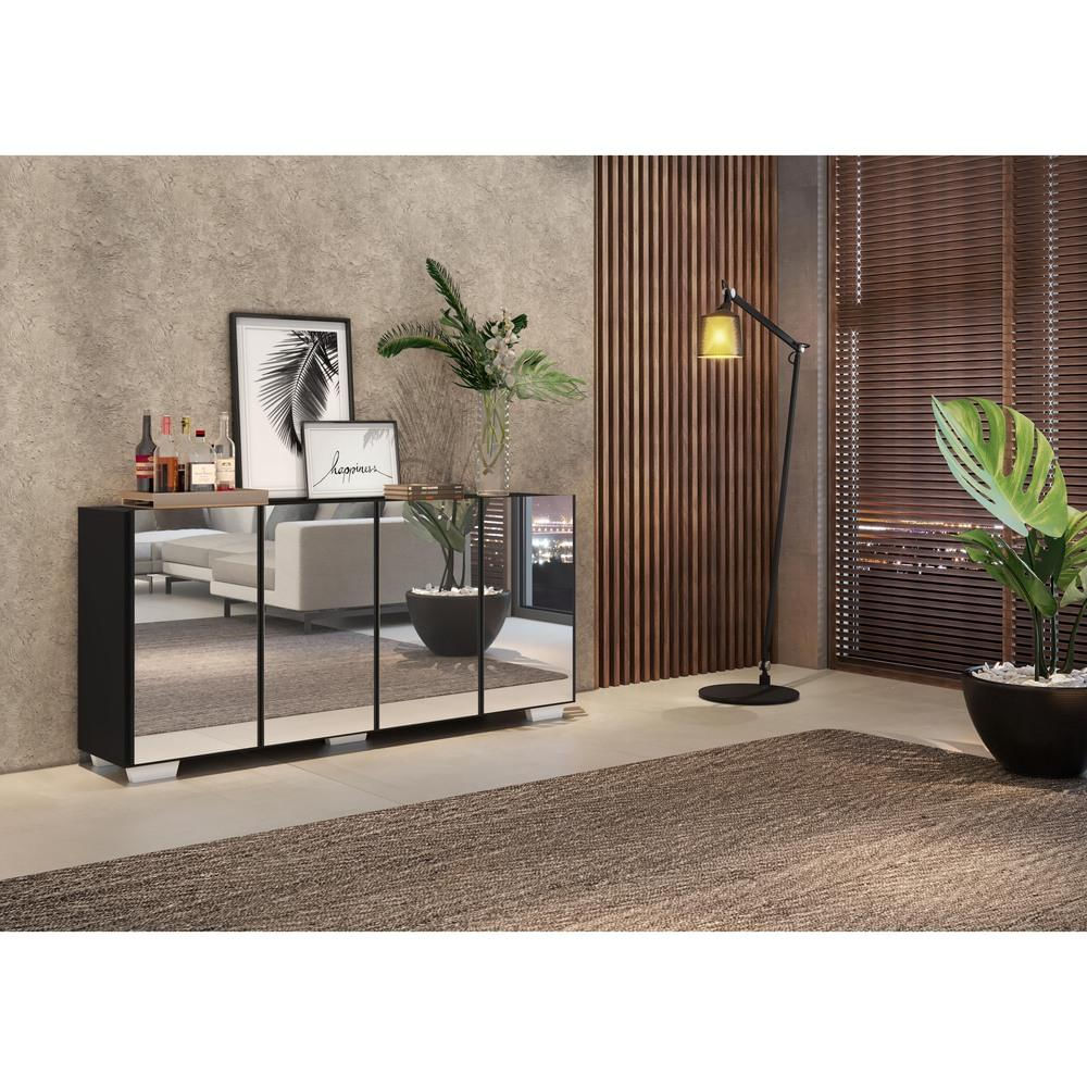 Encontraproduto.com.br - Aparador Buffet 4 portas com Espelho e Pés Quadrados Vegas Multimóveis Preto/Branco
