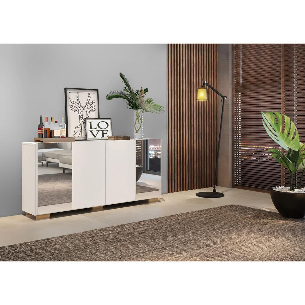 Encontraproduto.com.br - Aparador Buffet com Espelho e Pés Quadrados Vegas Multimóveis Branco/Natural