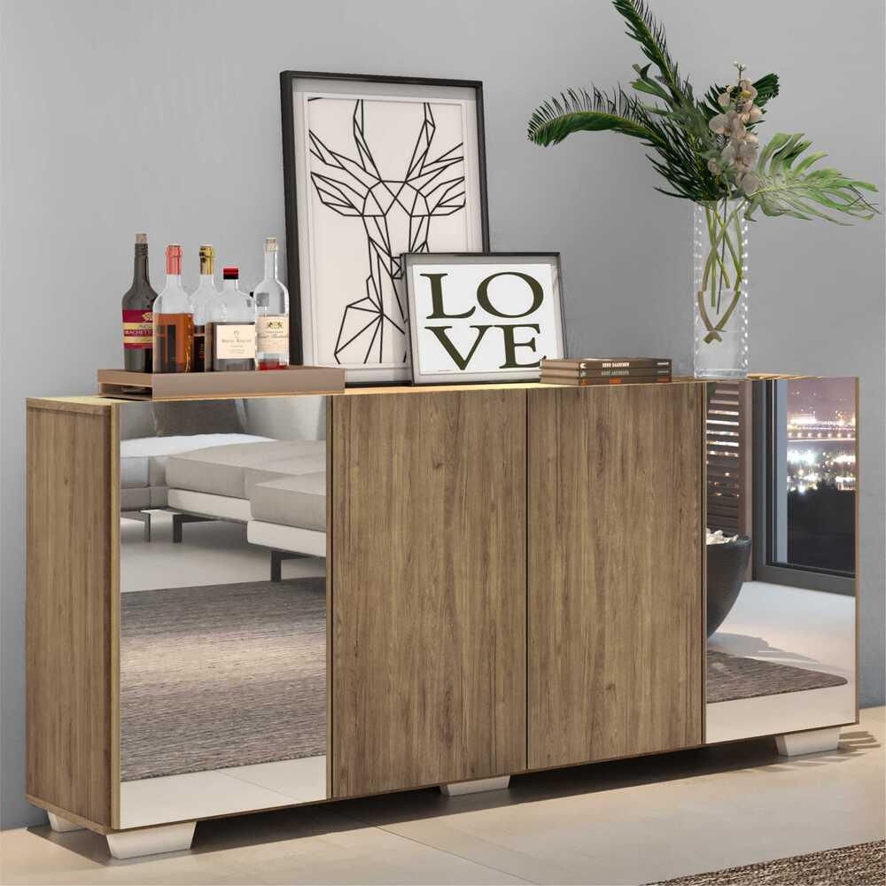 Encontraproduto.com.br - Aparador Buffet com Espelho e Pés Quadrados Vegas Multimóveis Rustic/Branco