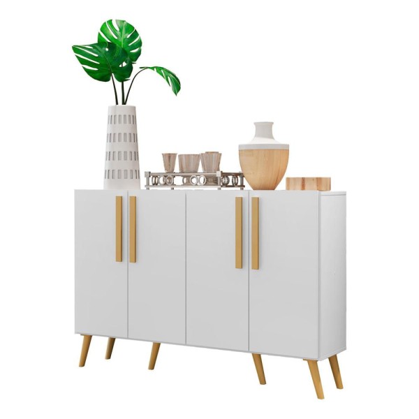 Encontraproduto.com.br - Aparador Buffet 4 Portas com Pés Retrô Viena Multimóveis Branco/Natural