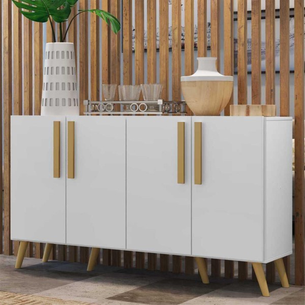 Encontraproduto.com.br - Aparador Buffet 4 Portas com Pés Retrô Viena Multimóveis Branco/Natural