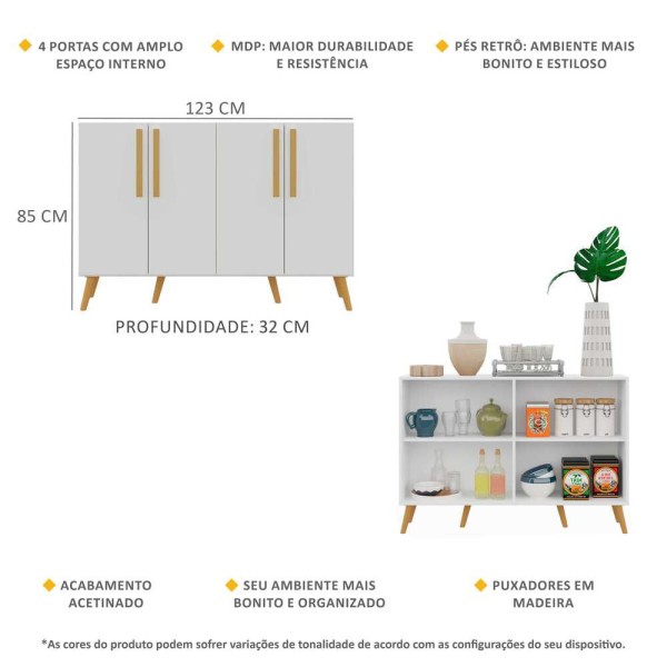 Encontraproduto.com.br - Aparador Buffet 4 Portas com Pés Retrô Viena Multimóveis Branco/Natural