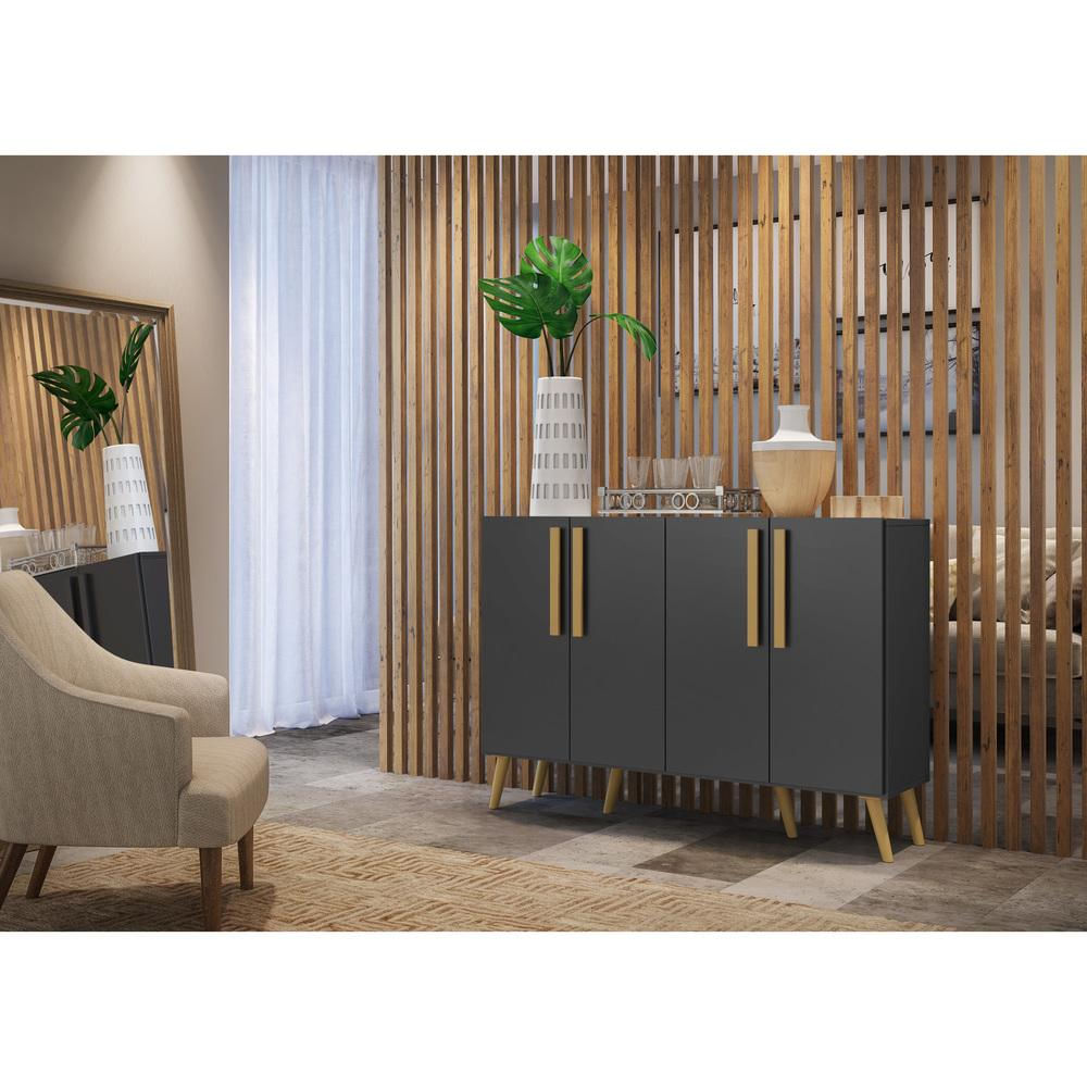 Encontraproduto.com.br - Aparador Buffet 4 Portas com Pés Retrô Viena Multimóveis Preto/Natural