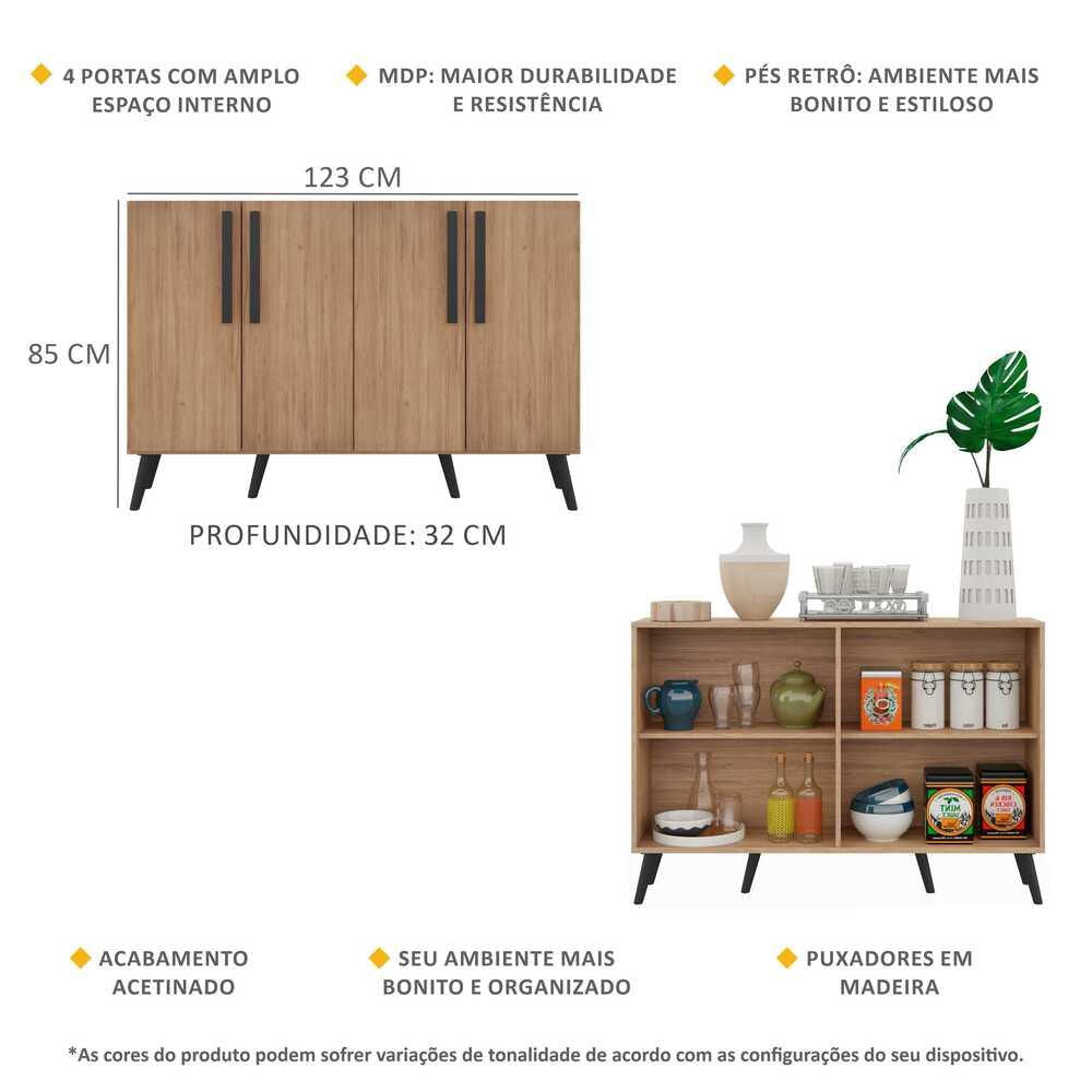 Encontraproduto.com.br - Aparador Buffet 4 Portas com Pés Retrô Viena Multimóveis Rustic/Preto