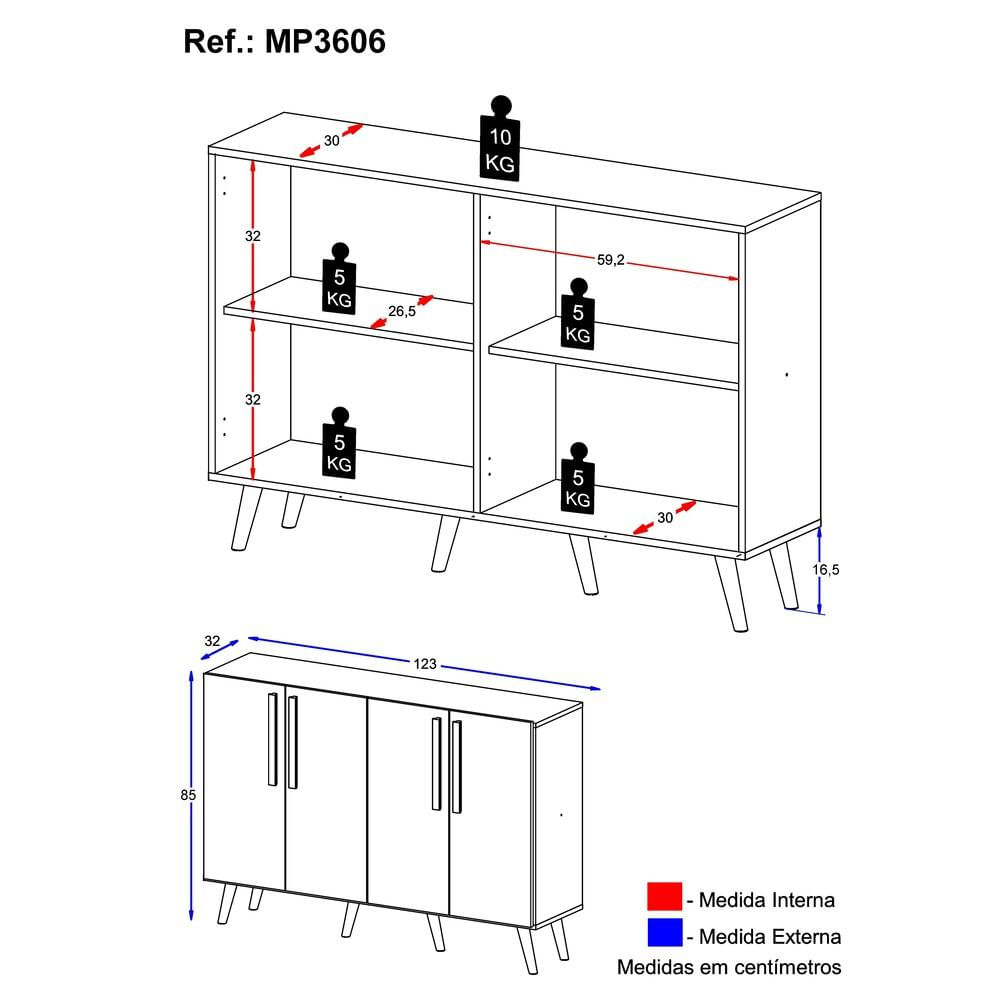 Encontraproduto.com.br - Aparador Buffet 4 Portas com Pés Retrô Viena Multimóveis Rustic/Preto