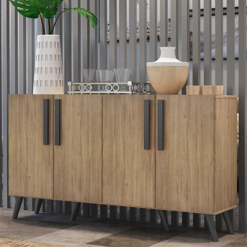 Encontraproduto.com.br - Aparador Buffet 4 Portas com Pés Retrô Viena Multimóveis Rustic/Preto