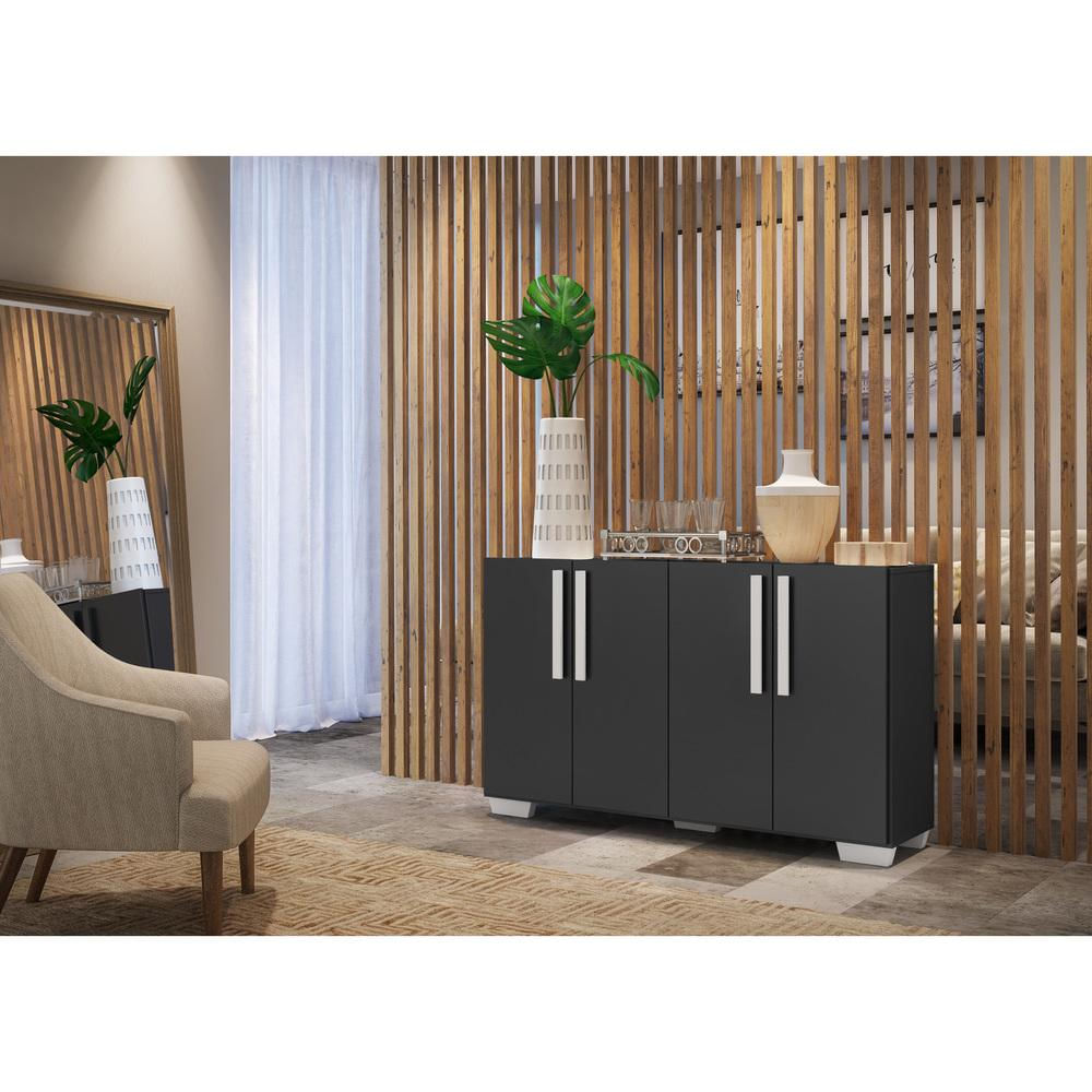 Encontraproduto.com.br - Aparador Buffet 4 Portas com Pés Quadrados Viena Multimóveis Preto/Branco