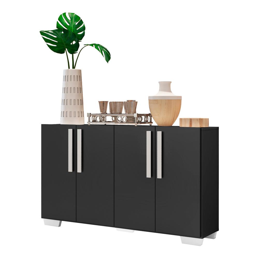 Encontraproduto.com.br - Aparador Buffet 4 Portas com Pés Quadrados Viena Multimóveis Preto/Branco