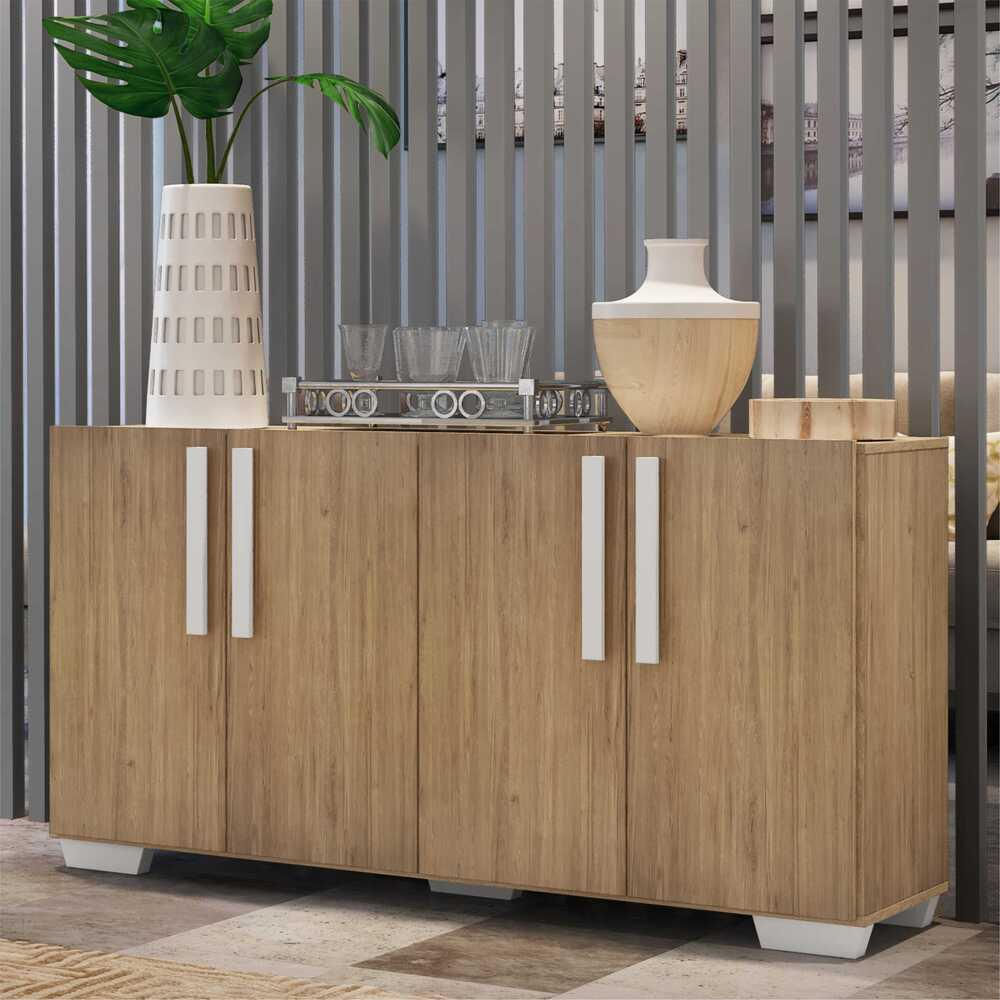 Encontraproduto.com.br - Aparador Buffet 4 Portas com Pés Quadrados Viena Multimóveis Rustic/Branco
