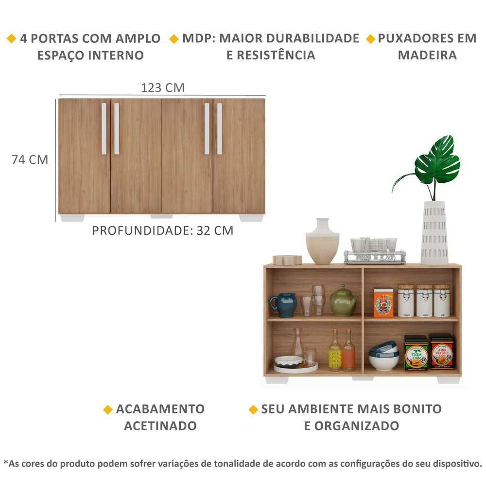 Encontraproduto.com.br - Aparador Buffet 4 Portas com Pés Quadrados Viena Multimóveis Rustic/Branco