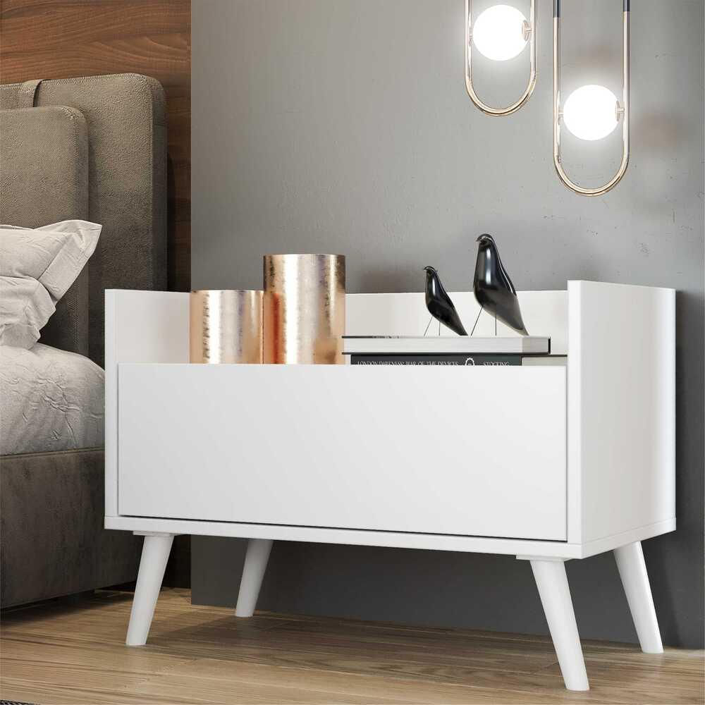Encontraproduto.com.br - Kit com 2 Mesas de Cabeceira 60 cm com Pés Retrô Multimóveis Branca