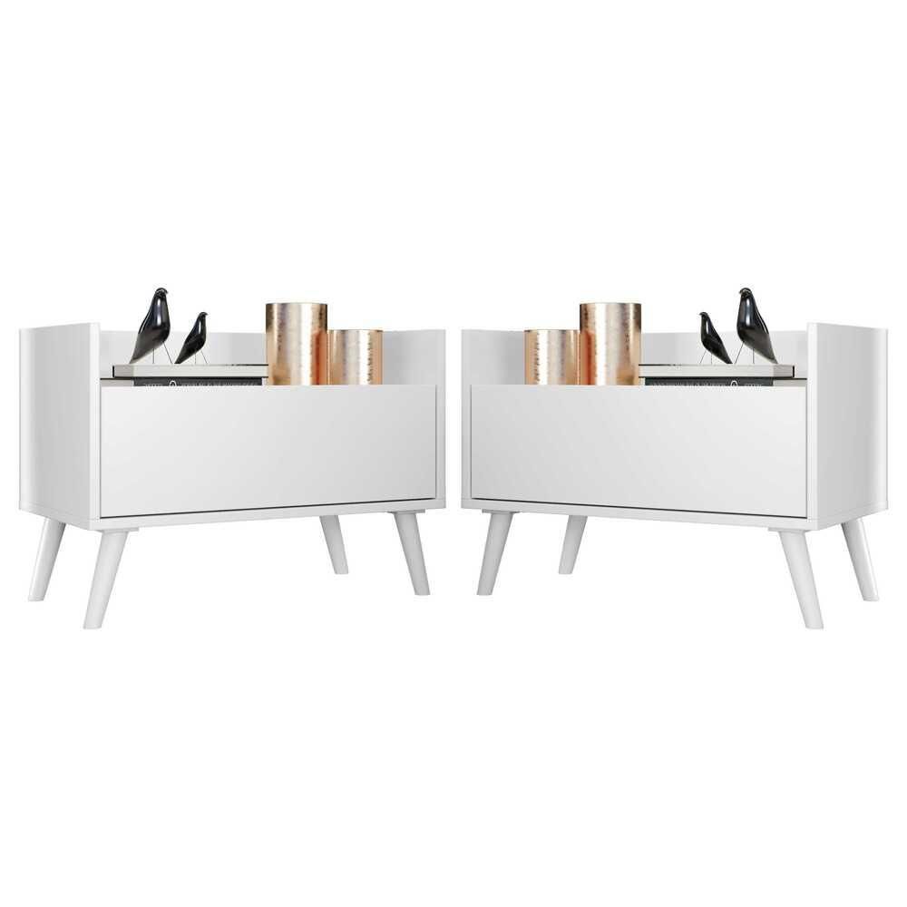 Encontraproduto.com.br - Kit com 2 Mesas de Cabeceira 60 cm com Pés Retrô Multimóveis Branca