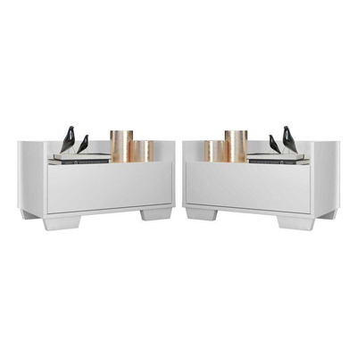 Encontraproduto.com.br - Kit com 2 Mesas de Cabeceira 60 cm com Pés Quadrados Multimóveis Branca
