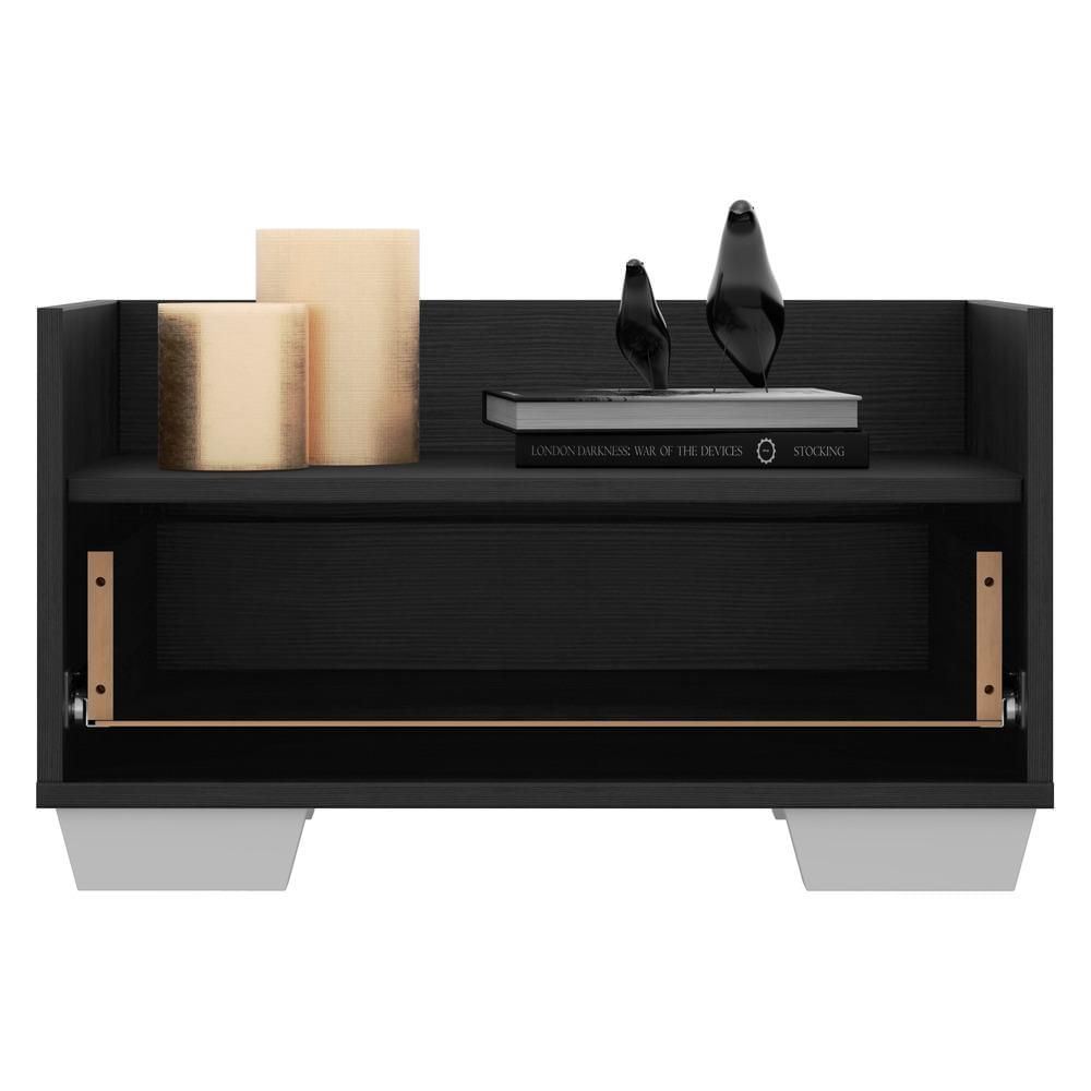 Encontraproduto.com.br - Kit com 2 Mesas de Cabeceira 60 cm com Pés Quadrados Multimóveis Preta/Branca