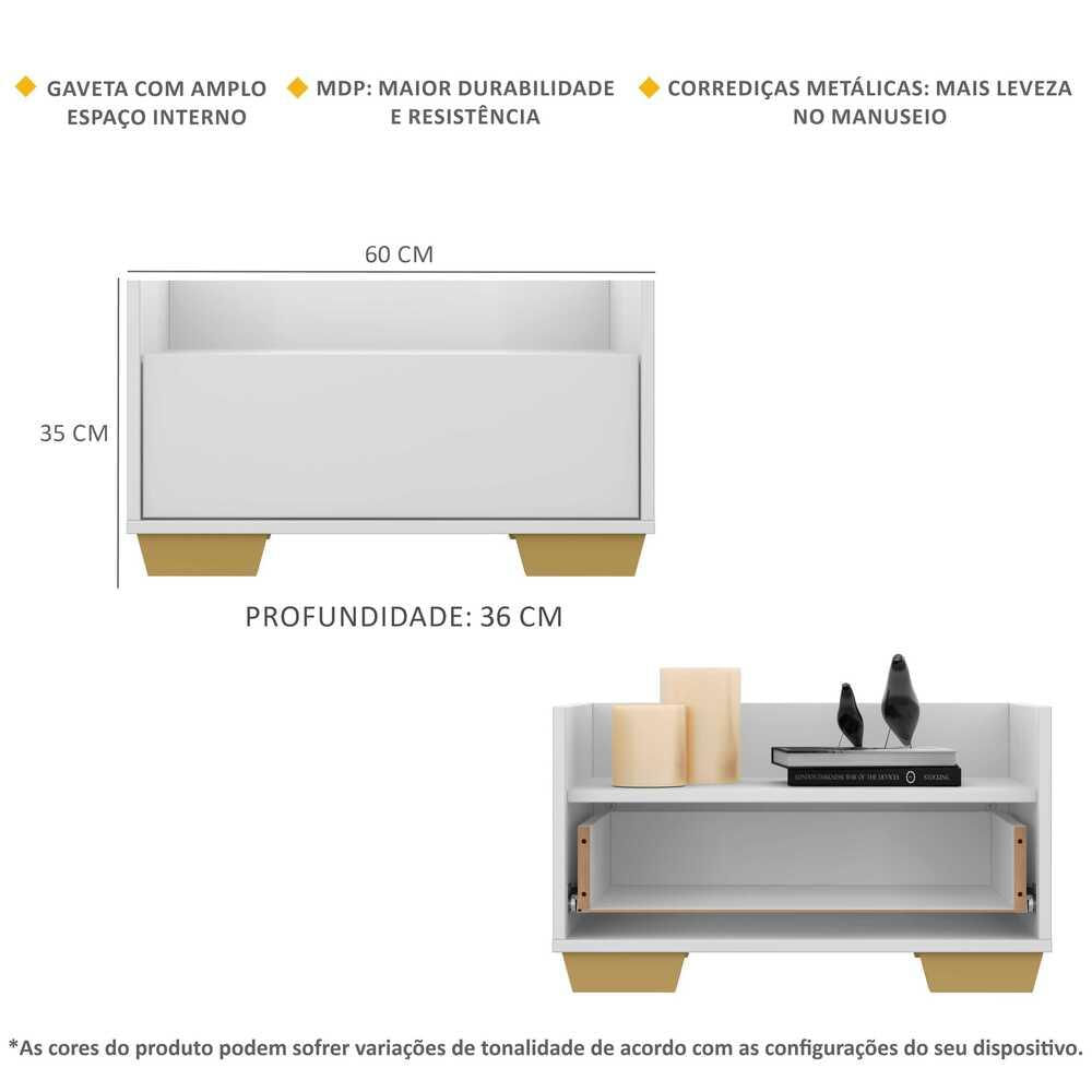Encontraproduto.com.br - Kit com 2 Mesas de Cabeceira 60 cm com Pés Quadrados Multimóveis Branca/Natural