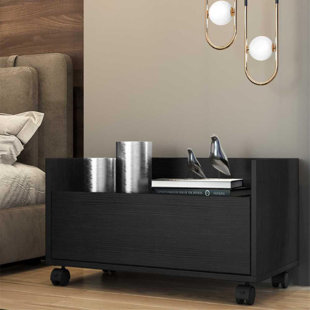 Encontraproduto.com.br - Kit com 2 Mesas de Cabeceira 60 Cm com Rodízios Preta
