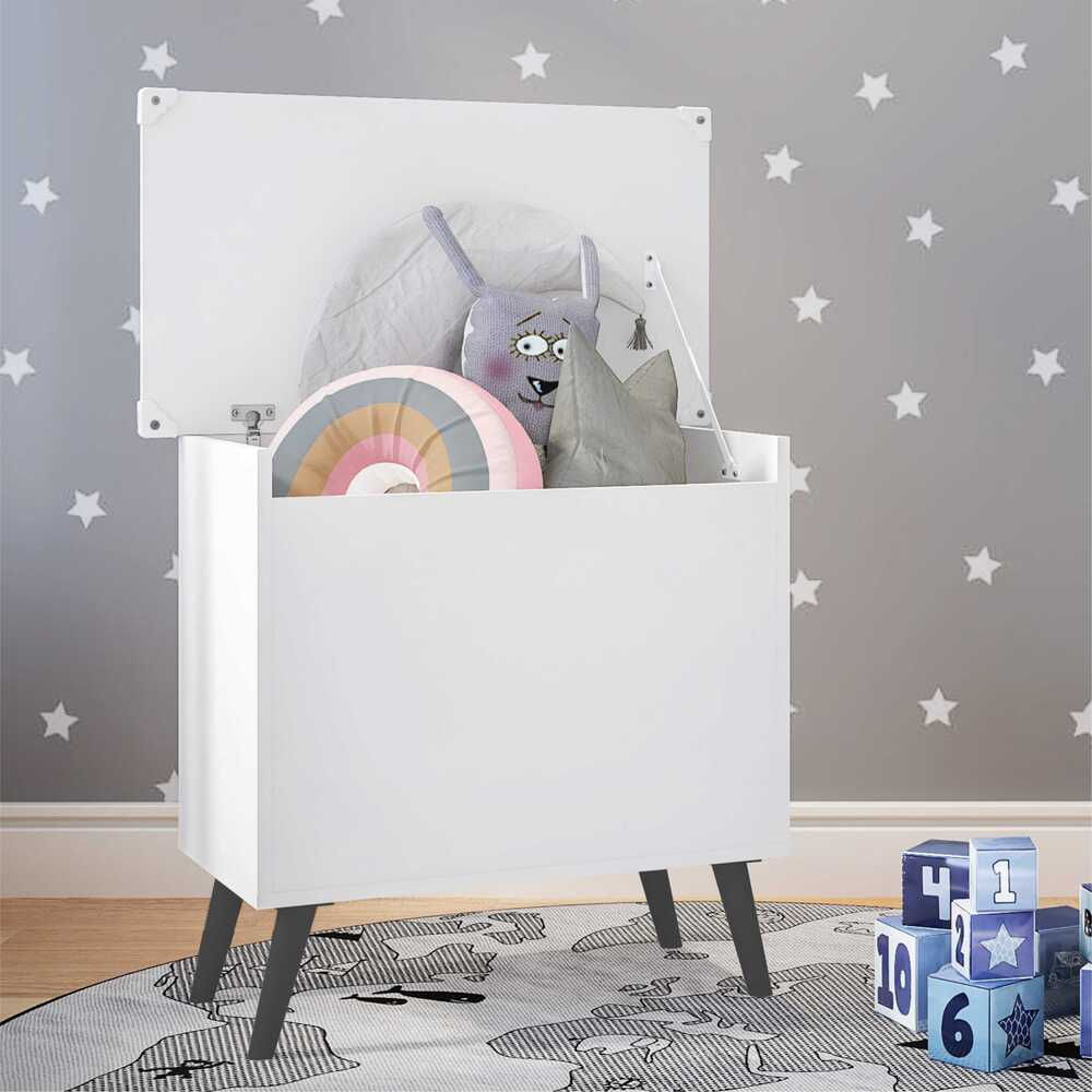 Encontraproduto.com.br - Baú Organizador Caixa de Brinquedos Retrô Multimóveis Branco/Preto