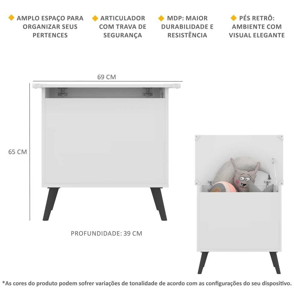 Encontraproduto.com.br - Baú Organizador Caixa de Brinquedos Retrô Multimóveis Branco/Preto