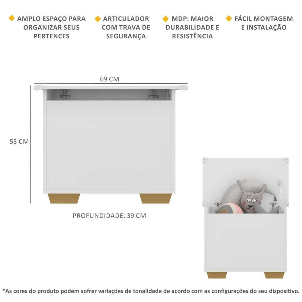 Encontraproduto.com.br - Baú Organizador Caixa de Brinquedos Pés Quadrados Multimóveis Branco/Natural