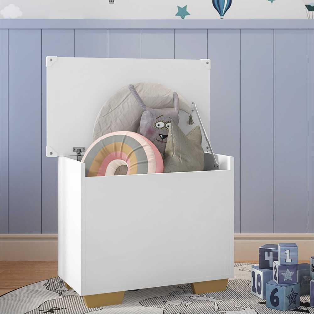 Encontraproduto.com.br - Baú Organizador Caixa de Brinquedos Pés Quadrados Multimóveis Branco/Natural