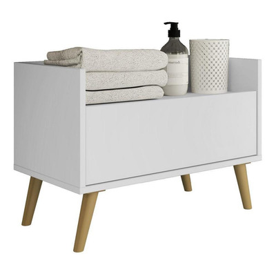 Encontraproduto.com.br - Gabinete Balcão Banheiro 80 cm com Pés Retrô Multimóveis Branco/Natural