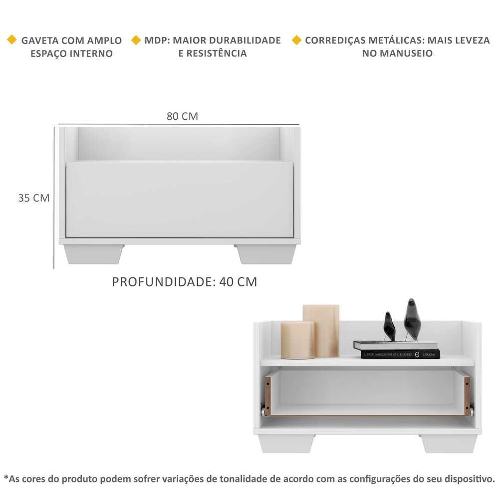 Encontraproduto.com.br - Mesa de Cabeceira 80 cm com Pés Quadrados Multimóveis Branca