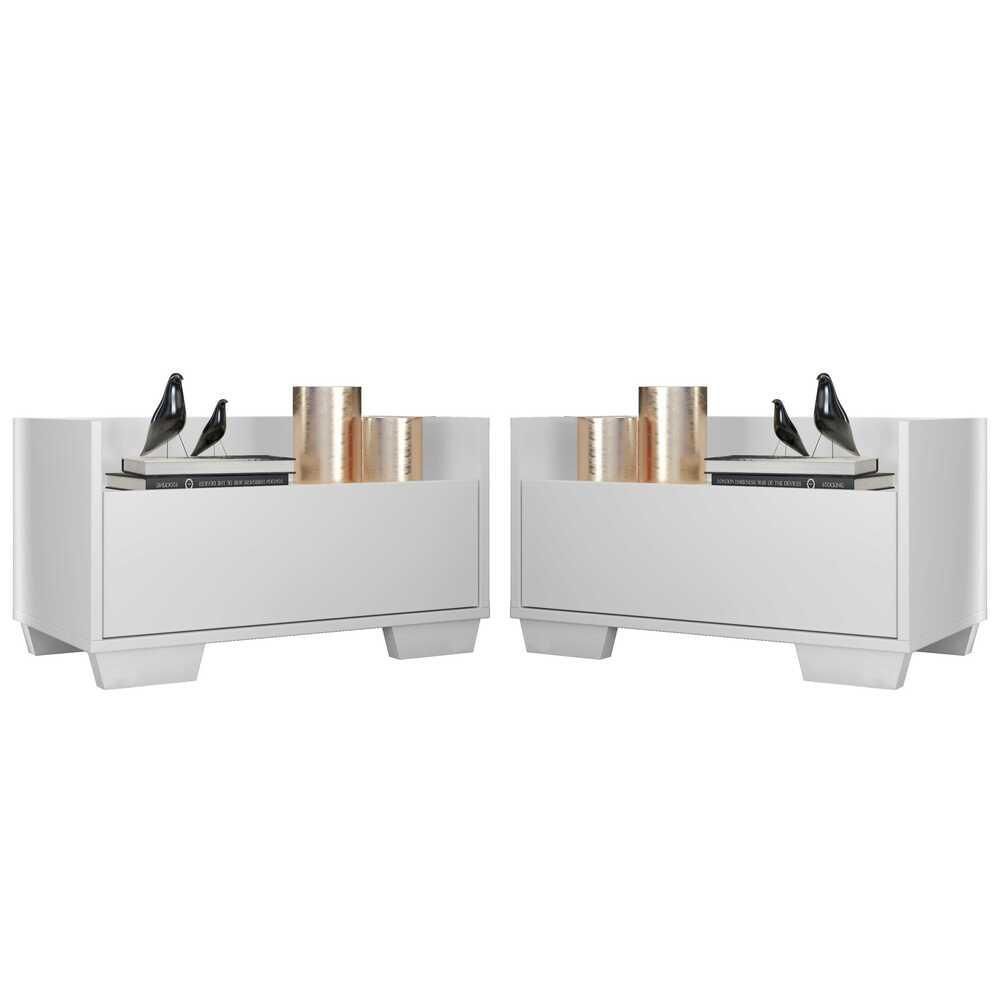 Encontraproduto.com.br - Kit com 2 Mesas de Cabeceira 80 cm com Pés Quadrados Multimóveis Branca