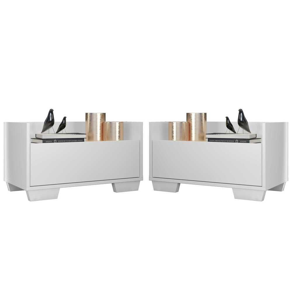 Encontraproduto.com.br - Kit com 2 Mesas de Cabeceira 80 cm com Pés Quadrados Multimóveis Branca
