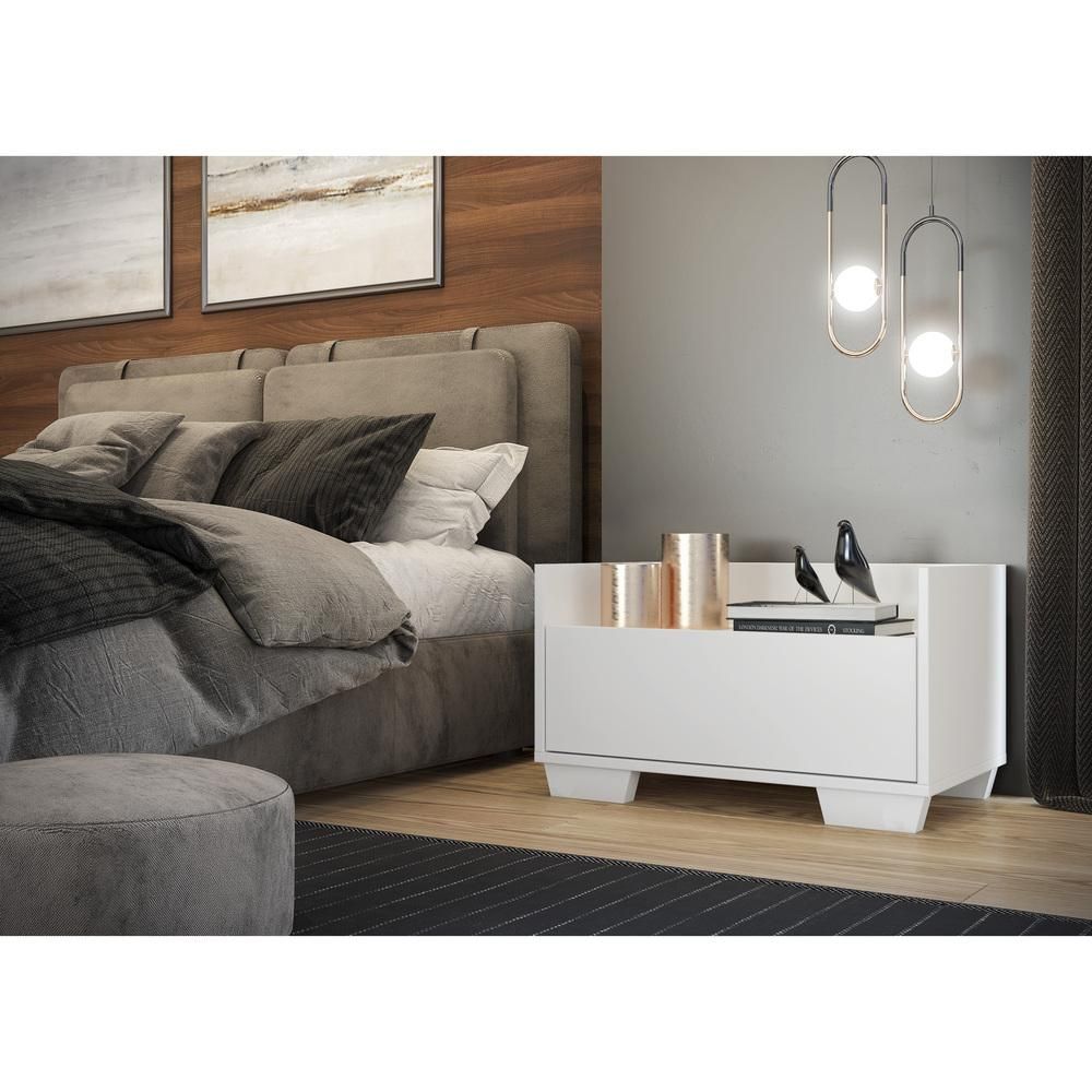 Encontraproduto.com.br - Kit com 2 Mesas de Cabeceira 80 cm com Pés Quadrados Multimóveis Branca