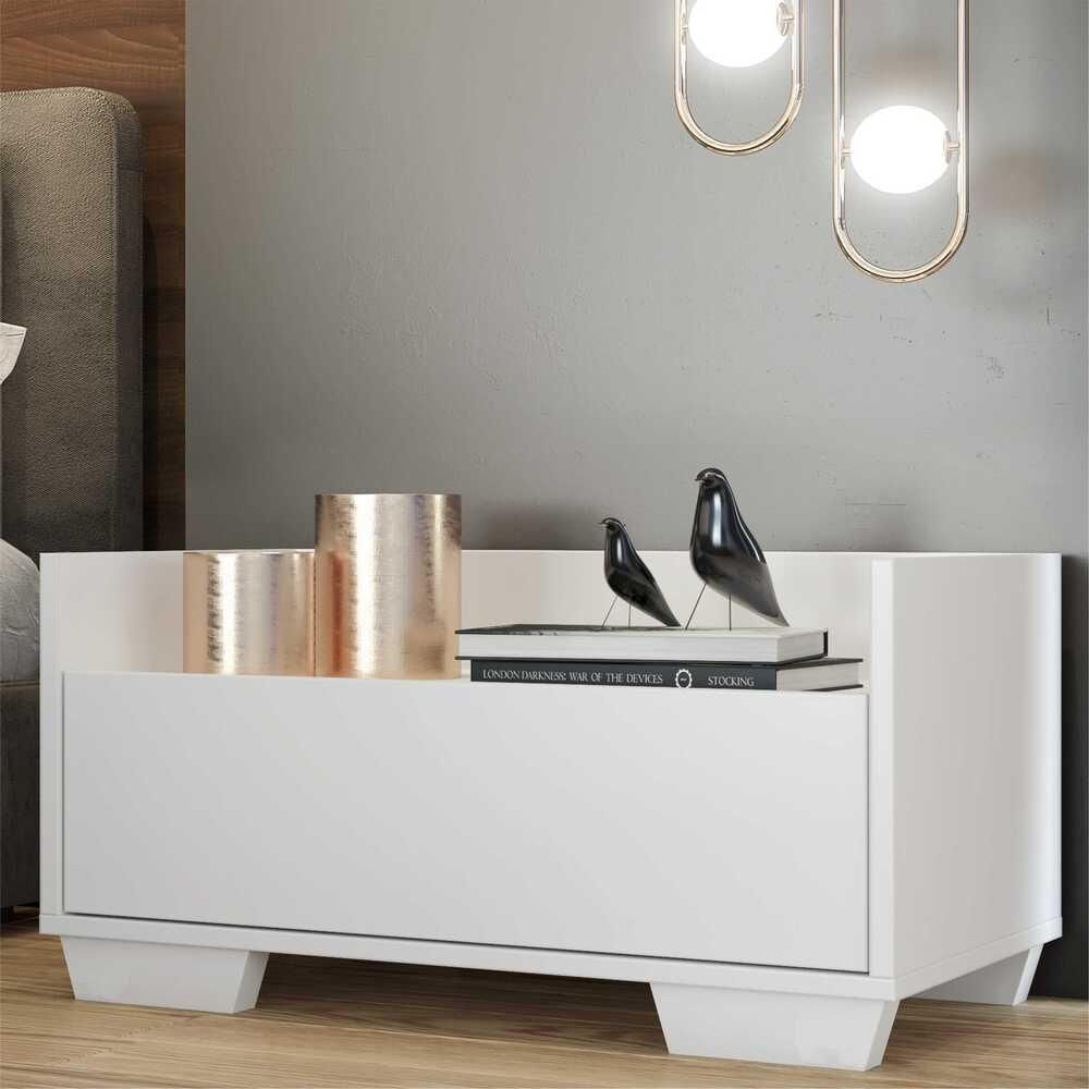 Encontraproduto.com.br - Kit com 2 Mesas de Cabeceira 80 cm com Pés Quadrados Multimóveis Branca