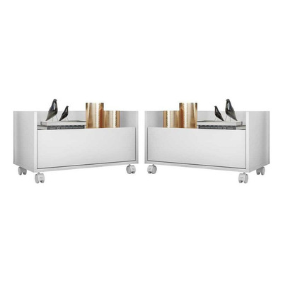 Encontraproduto.com.br - Kit com 2 Mesas de Cabeceira 80 cm com Rodízios Multimóveis Branca
