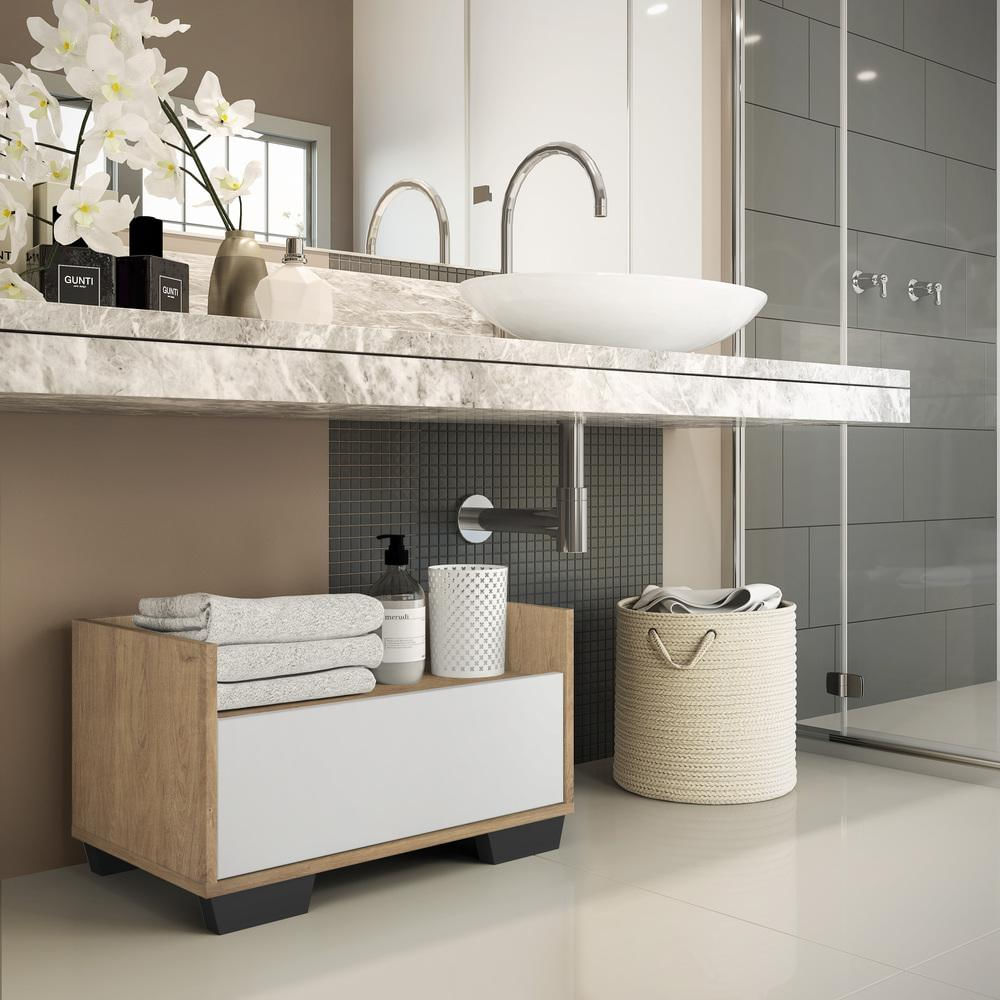 Encontraproduto.com.br - Gabinete Armário Banheiro 80 cm com Pés Quadrados Multimóveis Rustic/Branco/Preto