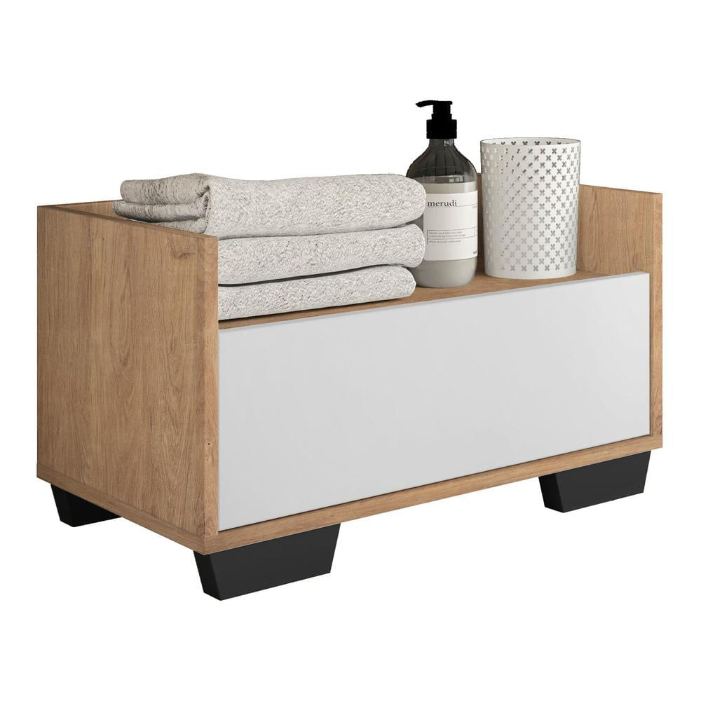 Encontraproduto.com.br - Gabinete Armário Banheiro 80 cm com Pés Quadrados Multimóveis Rustic/Branco/Preto