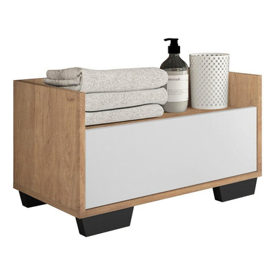 Gabinete Armário Banheiro 80 cm com Pés Quadrados Multimóveis Rustic/Branco/Preto
