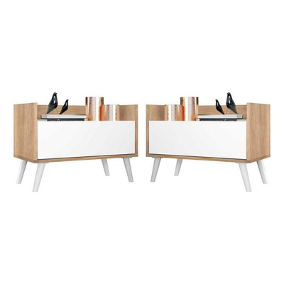 Encontraproduto.com.br - Kit com 2 Mesas de Cabeceira 80 cm com Pés Retrô Multimóveis Rustic/Branco