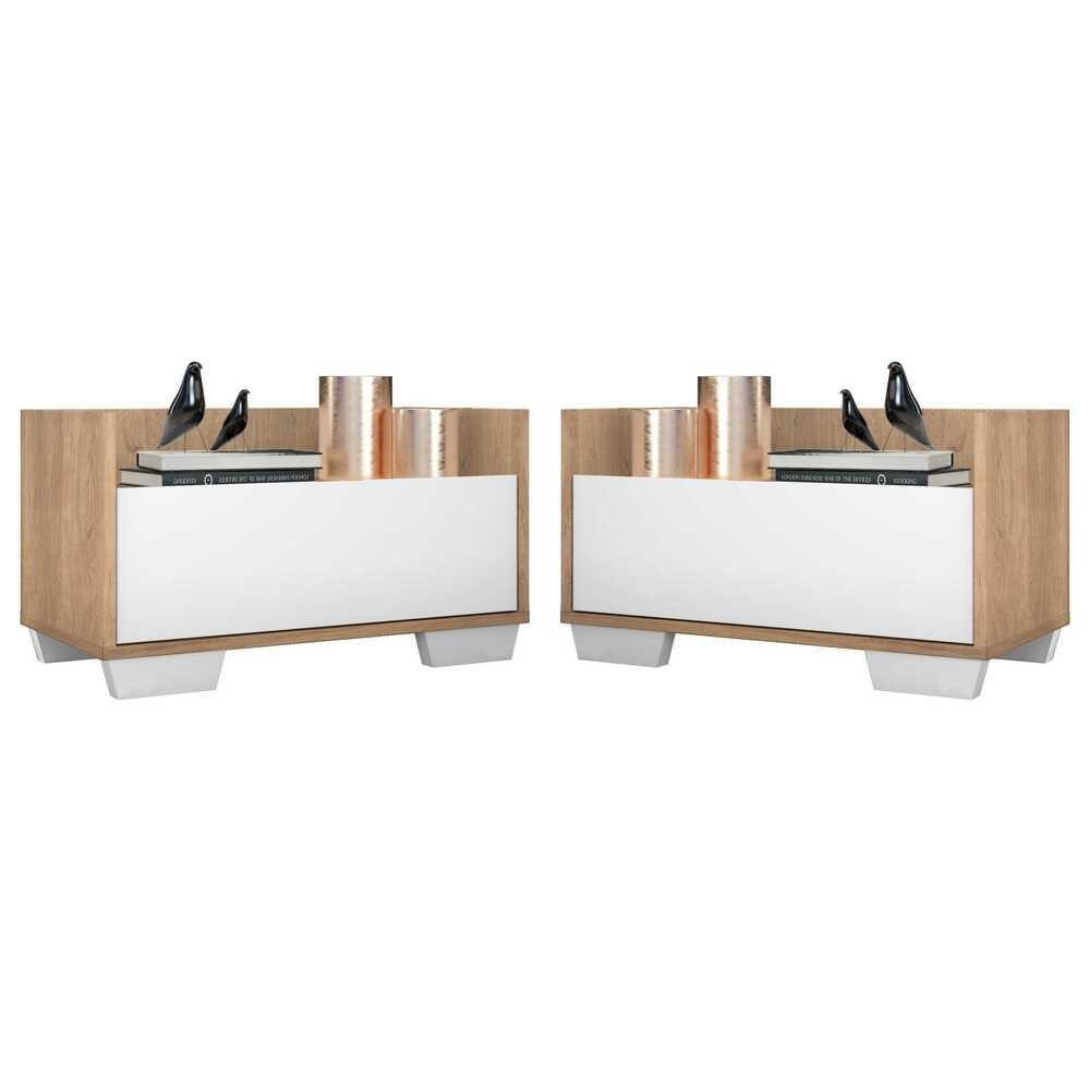 Encontraproduto.com.br - Kit com 2 Mesas de Cabeceira 80 cm com Pés Quadrados Multimóveis Rustic/Branco