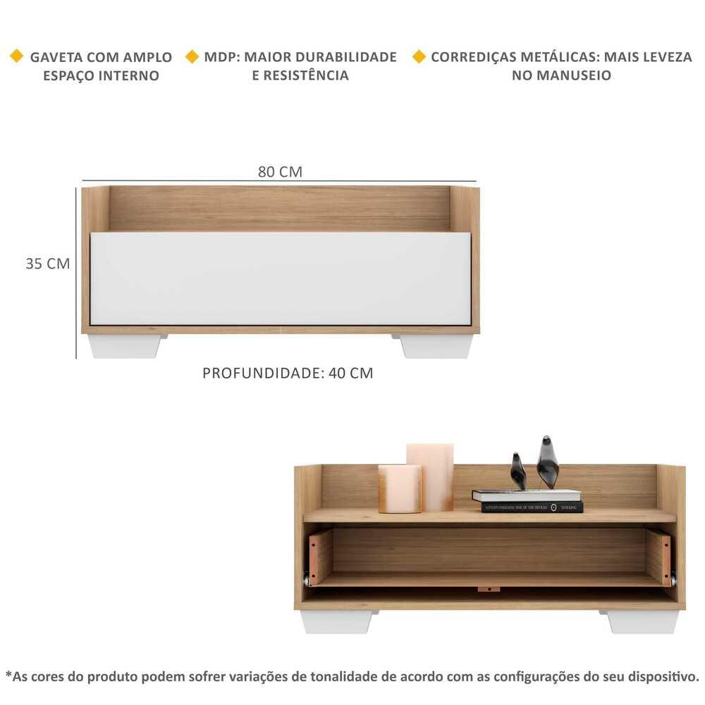 Encontraproduto.com.br - Kit com 2 Mesas de Cabeceira 80 cm com Pés Quadrados Multimóveis Rustic/Branco