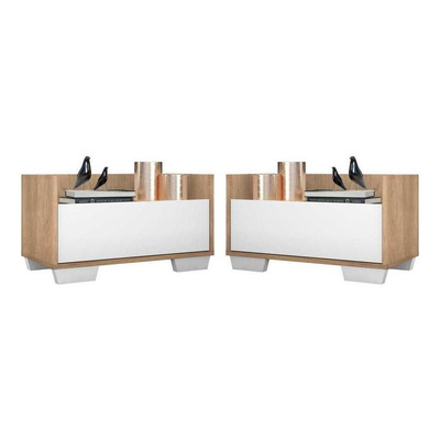 Encontraproduto.com.br - Kit com 2 Mesas de Cabeceira 80 cm com Pés Quadrados Multimóveis Rustic/Branco