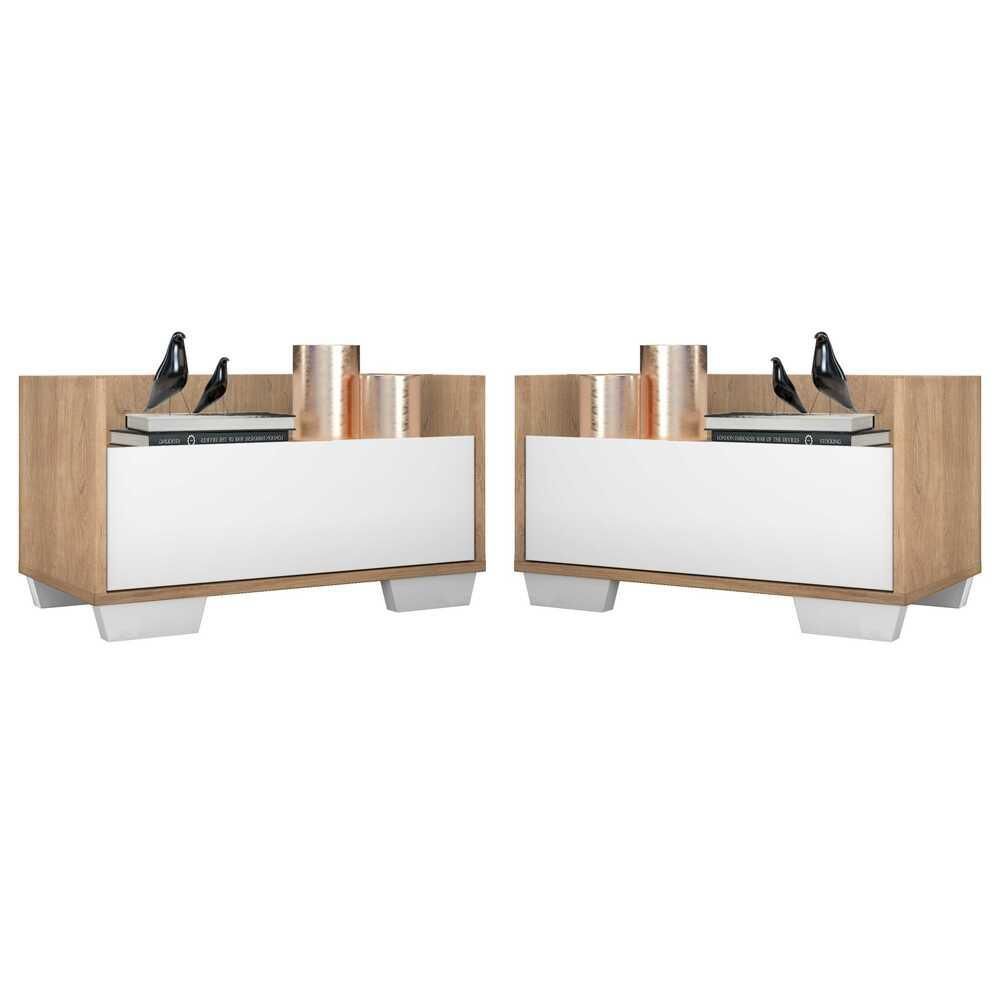 Encontraproduto.com.br - Kit com 2 Mesas de Cabeceira 80 cm com Pés Quadrados Multimóveis Rustic/Branco