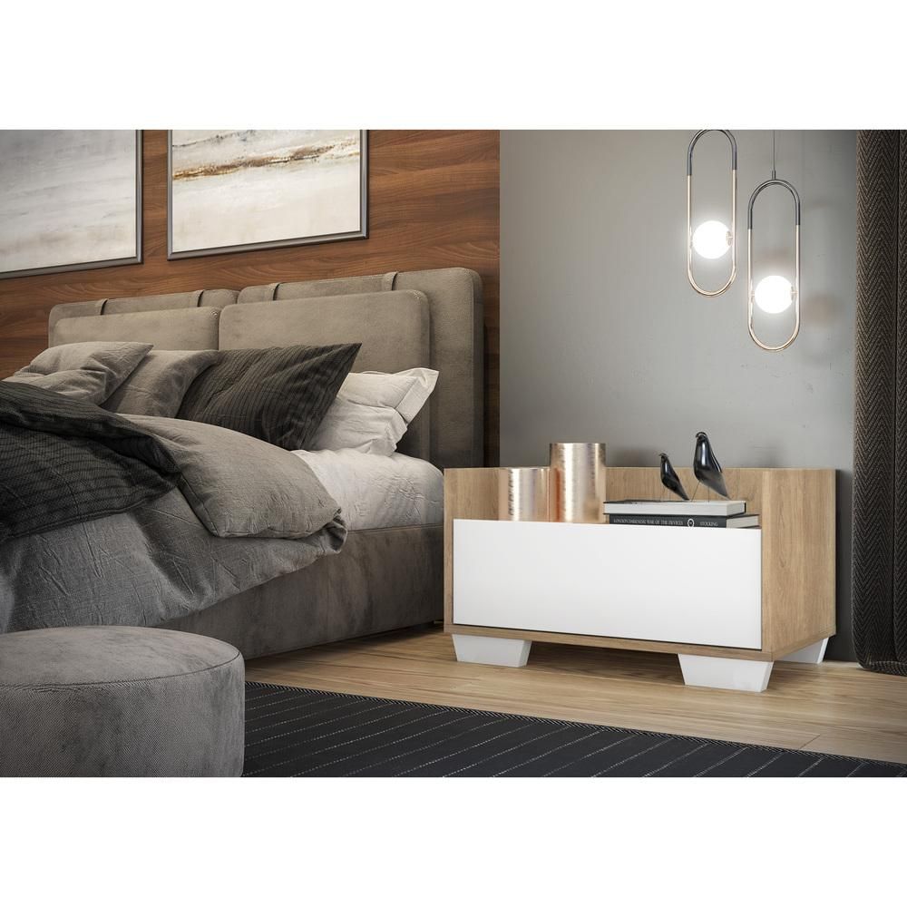 Encontraproduto.com.br - Kit com 2 Mesas de Cabeceira 80 cm com Pés Quadrados Multimóveis Rustic/Branco