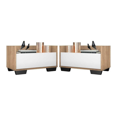 Kit com 2 Mesas de Cabeceira 80 cm com Pés Quadrados Multimóveis Rustic/Branco/Preto