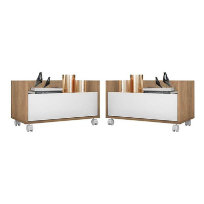 Encontraproduto.com.br - Kit com 2 Mesas de Cabeceira 80 cm com Rodízios Multimóveis Rustic/Branco